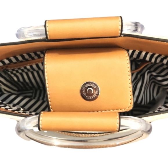 𝅺NWOT Womens Cognac & Cream convertible crossbody/handbag with  lucite handles - Picture 11 of 14